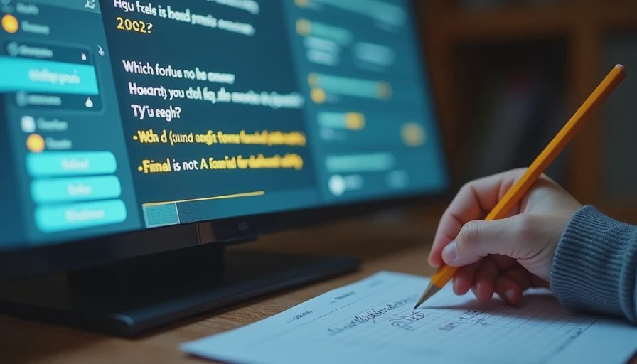 A documentary close-up of a screen showing AI offering guiding hints rather than direct answers, next to a student's handwritten notes.