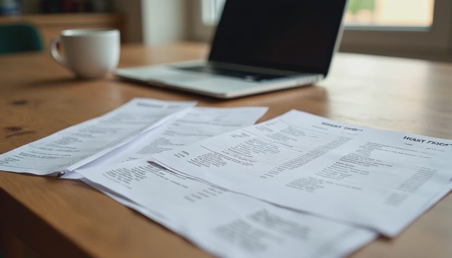 A documentary-style closeup of supermarket grocery receipts and a shopping list spread out on a wooden table.
