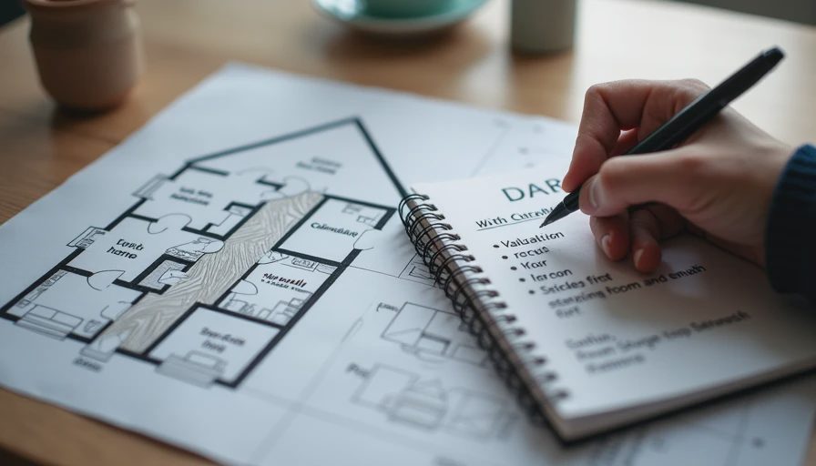 A documentary photo of a hand reviewing a household floor plan and a practical checklist on a desk, illustrating a smarter buying process.