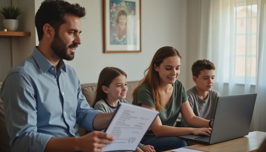 A documentary-style photo of a family conducting a 'Disaster Test' in their living room. A parent checks a checklist while another recovers a file from an external drive.